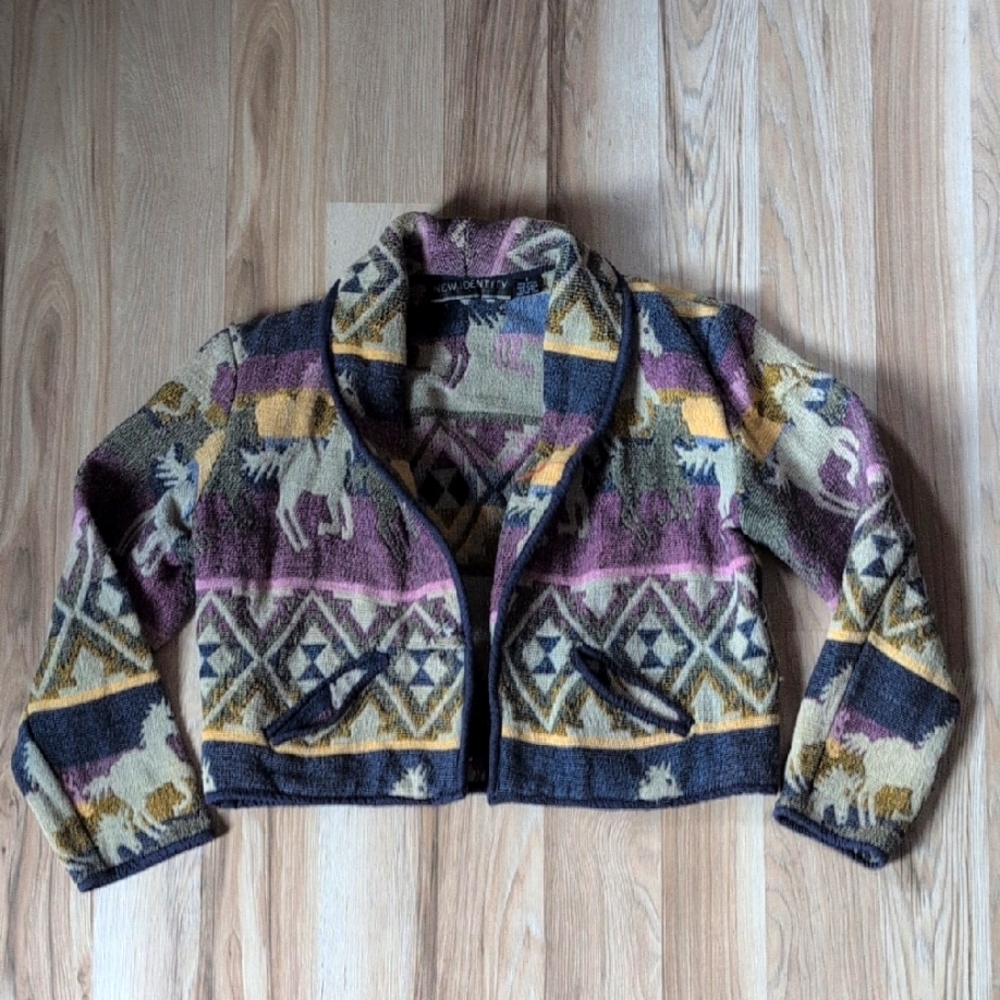 Vintage Cropped Western Patterned Jacket - Multicolor
